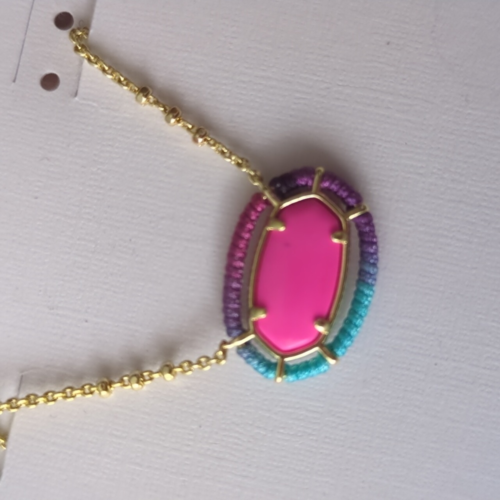 Threaded Elisa Gold Pendant Necklace in Pink Mix NWT New - Picture 3 of 4